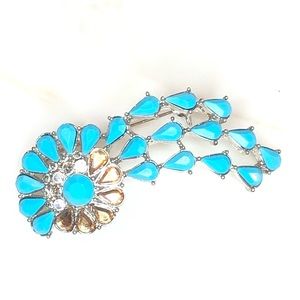 Unique Turquoise Tan Rhinestone Brooch